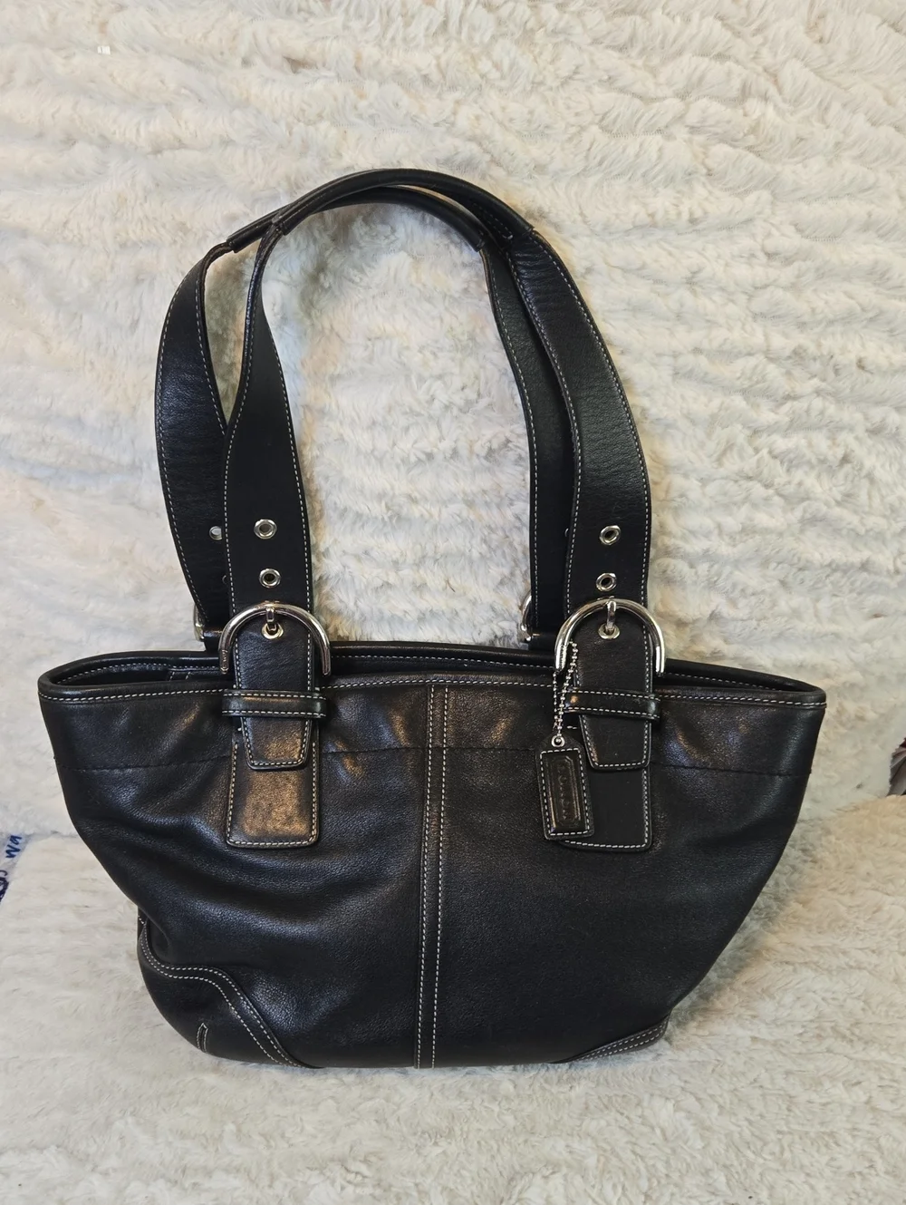 Coach Black Leather Shoulder Bag with Silver Hardware